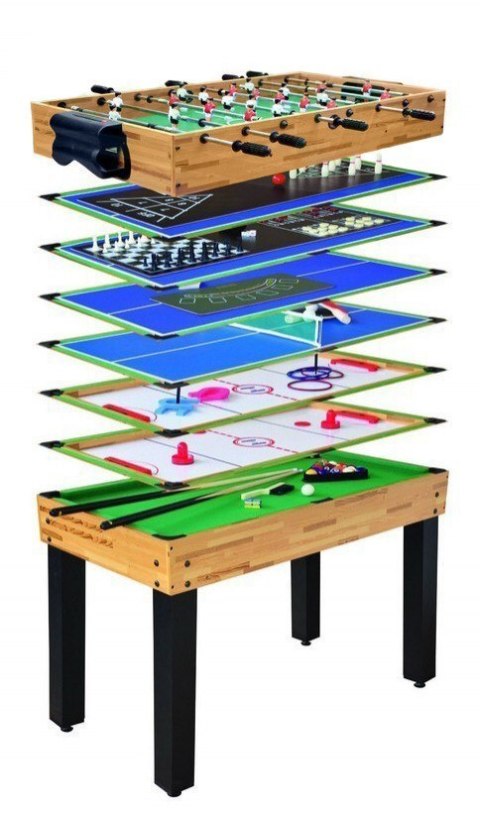 Stół do gier 12w1 dla dzieci i dorosłych + 105x57x71cm + Piłkarzyki Cymbergaj Bilard Tenis stołowy Szachy Kręgle Stół do gier 12w1 dla dzieci i dorosłych + 105x57x71cm + Piłkarzyki Cymbergaj Bilard Tenis stołowy Szachy Kręgle