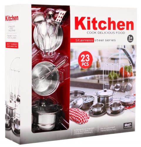 Zestaw Szefa kuchni dla dzieci 3+ Garnki + Przybory kuchenne + Strój kucharza + Akcesoria 23 el. Zestaw Szefa kuchni dla dzieci 3+ Garnki + Przybory kuchenne + Strój kucharza + Akcesoria 23 el.