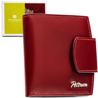 Czerwony, skórzany portfel damski z systemem RFID - Peterson