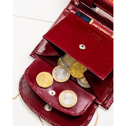 Czerwony, skórzany portfel damski z systemem RFID, zamykany zatrzaskiem - Peterson