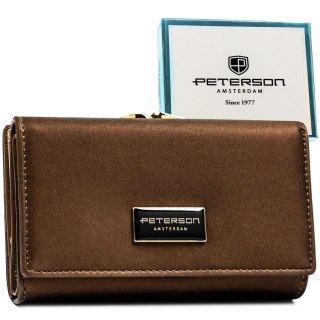 Portfel damski wykonany ze skóry naturalnej i ekologicznej w brązowym kolorze - Peterson