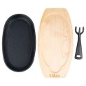 Żeliwna Patelnia do Smażenia Pieczenia z Deską do Serwowania VILDE 24x14 cm Żeliwna Patelnia do Smażenia Pieczenia z Deską do Serwowania VILDE 24x14 cm