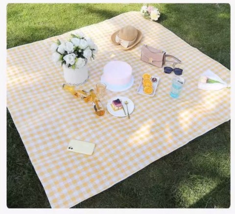 KOC PIKNIKOWY PLAŻOWY MATA BIWAKOWA WODOODPORNA PRZENOŚNA DUŻA 2x2m KRATA ŻÓŁTA KOC PIKNIKOWY PLAŻOWY MATA BIWAKOWA WODOODPORNA PRZENOŚNA DUŻA 2x2m KRATA ŻÓŁTA