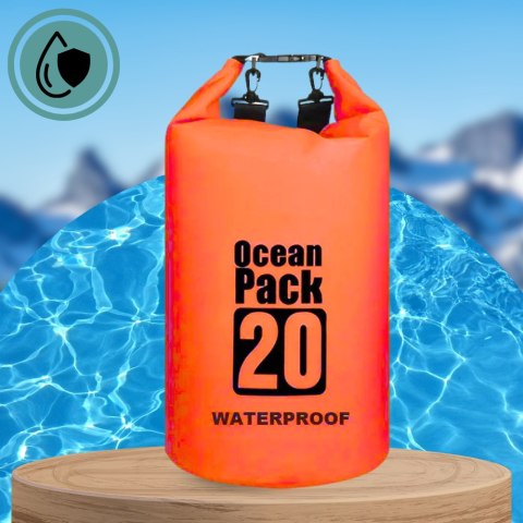 WOREK WODOODPORNY WODOSZCZELNY KAJAK TORBA PLECAK TURYSTYCZNY 20L POMARAŃCZOWY WOREK WODOODPORNY WODOSZCZELNY KAJAK TORBA PLECAK TURYSTYCZNY 20L POMARAŃCZOWY