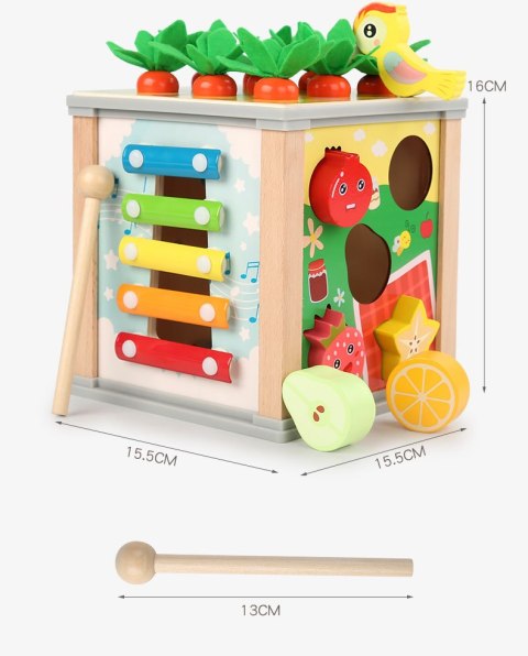 DREWNIANA KOSTKA EDUKACYJNA SORTER CYMBAŁKI DREWNIANA KOSTKA EDUKACYJNA SORTER CYMBAŁKI