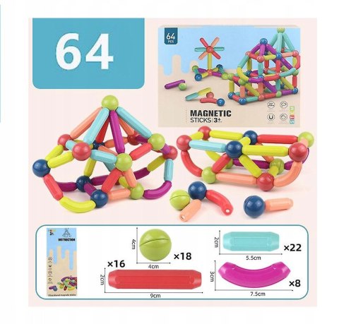 Klocki edukacyjne magnetyczne konstrukcyjne sticks 64 el. Klocki edukacyjne magnetyczne konstrukcyjne sticks 64 el.