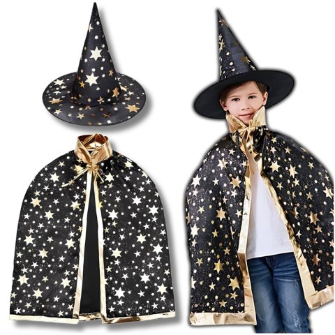 STRÓJ CZARODZIEJA MAGIKA HALLOWEEN KOSTIUM PELERYNA + KAPELUSZ STRÓJ CZARODZIEJA MAGIKA HALLOWEEN KOSTIUM PELERYNA + KAPELUSZ