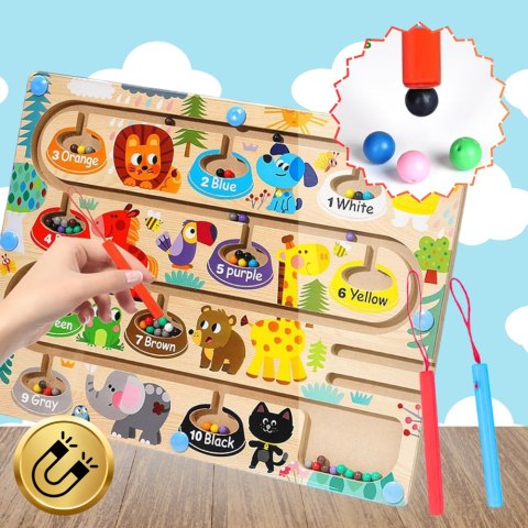DREWNIANY LABIRYNT MAGNETYCZNY MONTESSORI NAUKA KOLORÓW I LICZENIA DREWNIANY LABIRYNT MAGNETYCZNY MONTESSORI NAUKA KOLORÓW I LICZENIA