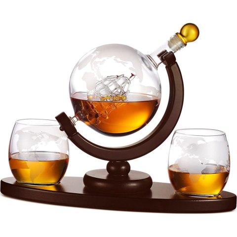 GRAWEROWANA KARAFKA DO WHISKY DOZOWNIK GLOBUS + 2 SZKLANKI GRAWEROWANA KARAFKA DO WHISKY DOZOWNIK GLOBUS + 2 SZKLANKI