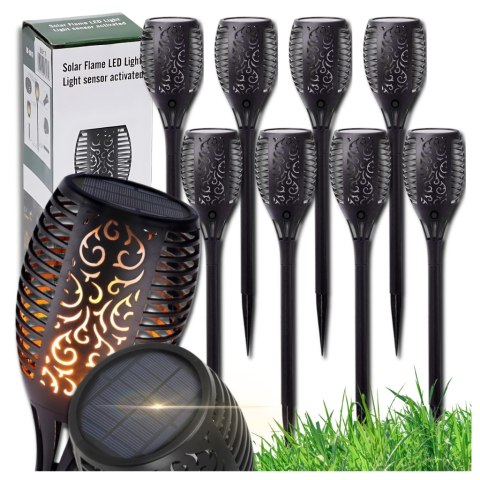 LAMPY POCHODNIE SOLARNE OGRODOWE PŁOMIEŃ LED LAMPKI LAMPKA SOLARNA 8x LAMPY POCHODNIE SOLARNE OGRODOWE PŁOMIEŃ LED LAMPKI LAMPKA SOLARNA 8x