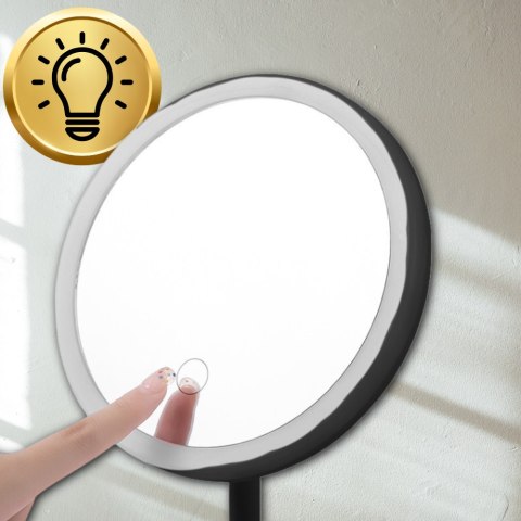 LUSTERKO KOSMETYCZNE OKRĄGŁE PODŚWIETLANE LED DO MAKIJAŻU CZARNE LUSTERKO KOSMETYCZNE OKRĄGŁE PODŚWIETLANE LED DO MAKIJAŻU CZARNE