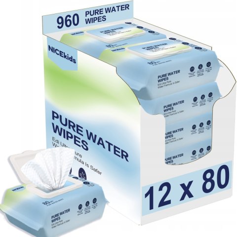 NICEKIDS Chusteczki nawilżane Pure Water Wipes 99,9% wody 12x80 szt NICEKIDS Chusteczki nawilżane Pure Water Wipes 99,9% wody 12x80 szt