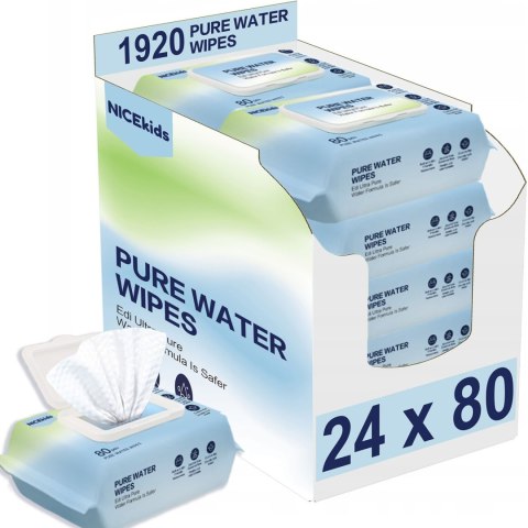 NICEKIDS Chusteczki nawilżane Pure Water Wipes 99,9% wody 24x80 szt NICEKIDS Chusteczki nawilżane Pure Water Wipes 99,9% wody 24x80 szt