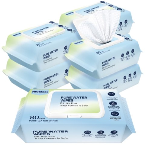 NICEKIDS Chusteczki nawilżane Pure Water Wipes 99,9% wody 6x80 szt NICEKIDS Chusteczki nawilżane Pure Water Wipes 99,9% wody 6x80 szt