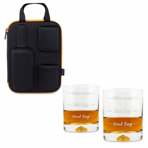 Etui na whisky i 2 szklanki Who cares prezent ślub Etui na whisky i 2 szklanki Who cares prezent ślub