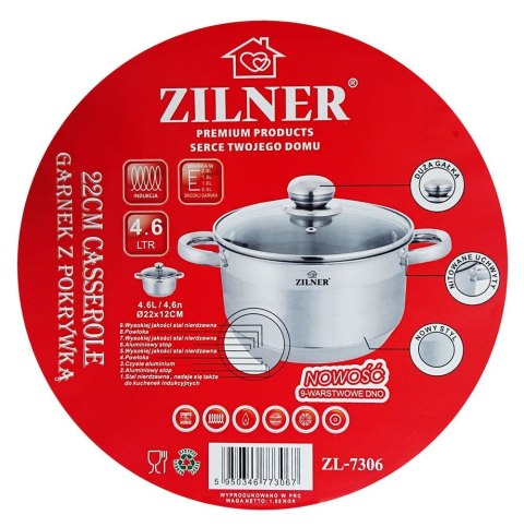 GARNEK STALOWY 4.6L 22cm DNO 9 WARSTWOWE ZILNER ZL-7306 GARNEK STALOWY 4.6L 22cm DNO 9 WARSTWOWE ZILNER ZL-7306