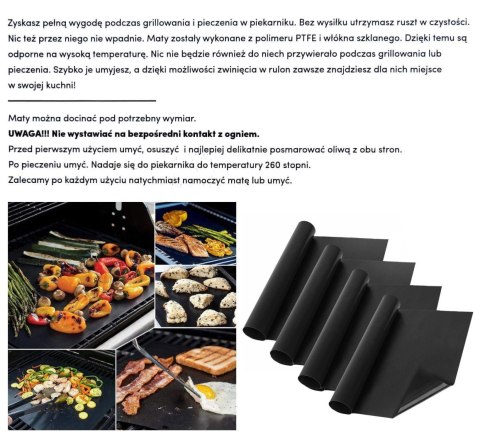 KOMPLET 4 MAT DO GRILLA BBQ 40 X 30 CM MATY NIEPRZYWIERAJĄCE PTFE BRUNBESTE BB-3367 KOMPLET 4 MAT DO GRILLA BBQ 40 X 30 CM MATY NIEPRZYWIERAJĄCE PTFE BRUNBESTE BB-3367