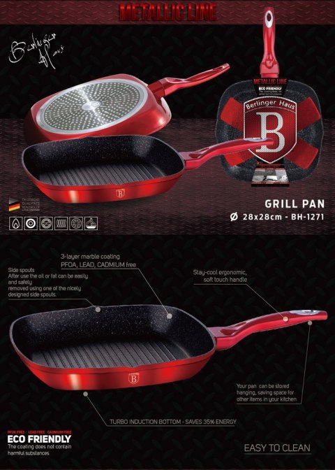 PATELNIA GRANITOWA GRILL 28CM BERLINGER HAUS METALLIC LINE BURGUNDY BH-1271-N PATELNIA GRANITOWA GRILL 28CM BERLINGER HAUS METALLIC LINE BURGUNDY BH-1271-N