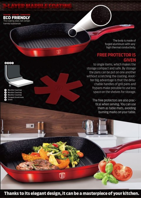PATELNIA GRANITOWA GRILL 28CM BERLINGER HAUS METALLIC LINE BURGUNDY BH-1271-N PATELNIA GRANITOWA GRILL 28CM BERLINGER HAUS METALLIC LINE BURGUNDY BH-1271-N