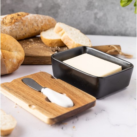 PORCELANOWA MASELNICZKA Z NOŻYKIEM POKRYWKA AKACJA KLAUSBERG KB-7784 CZARNA PORCELANOWA MASELNICZKA Z NOŻYKIEM POKRYWKA AKACJA KLAUSBERG KB-7784 CZARNA