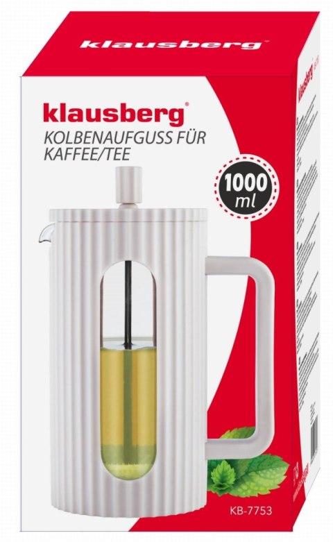 ZAPARZACZ DO HERBATY KAWY SZKLANY FRENCH PRESS 1000 ML KREMOWY KLAUSBERG KB-7753 ZAPARZACZ DO HERBATY KAWY SZKLANY FRENCH PRESS 1000 ML KREMOWY KLAUSBERG KB-7753