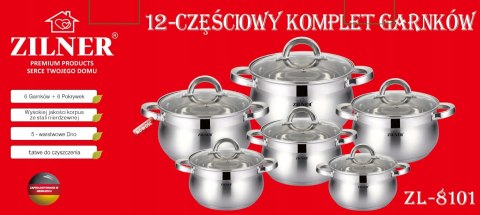 ZESTAW GARNKÓW STALOWYCH 12 ELE ZILNER ZL-8101 ZESTAW GARNKÓW STALOWYCH 12 ELE ZILNER ZL-8101