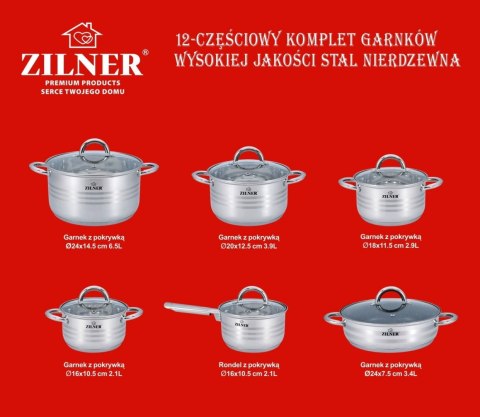 ZESTAW GARNKÓW STALOWYCH 12 ELE ZILNER ZL-8102 ZESTAW GARNKÓW STALOWYCH 12 ELE ZILNER ZL-8102