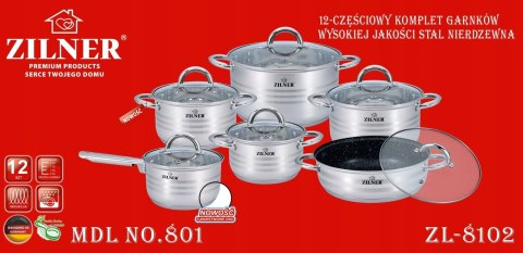 ZESTAW GARNKÓW STALOWYCH 12 ELE ZILNER ZL-8102 ZESTAW GARNKÓW STALOWYCH 12 ELE ZILNER ZL-8102