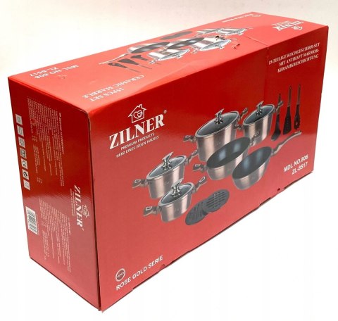 ZESTAW GARNKÓW Z POWŁOKĄ GRANITOWĄ 15 EL. ZILNER ROSEGOLD ZL-8517 ZESTAW GARNKÓW Z POWŁOKĄ GRANITOWĄ 15 EL. ZILNER ROSEGOLD ZL-8517