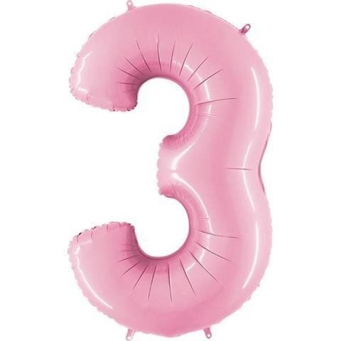 Balon Foliowy Cyfra 3, pudrowy róż, 102cm Grabo Balon Foliowy Cyfra 3, pudrowy róż, 102cm Grabo