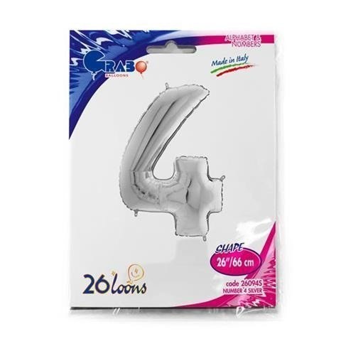 Balon Foliowy Cyfra 4, Srebrna, 66 cm Grabo Balon Foliowy Cyfra 4, Srebrna, 66 cm Grabo