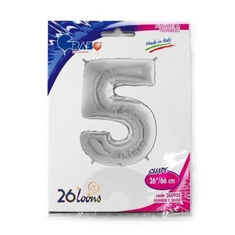 Balon Foliowy Cyfra 5, Srebrna, 66 cm Grabo Balon Foliowy Cyfra 5, Srebrna, 66 cm Grabo