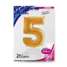 Balon Foliowy Cyfra 5, Złota, 66 cm Grabo
