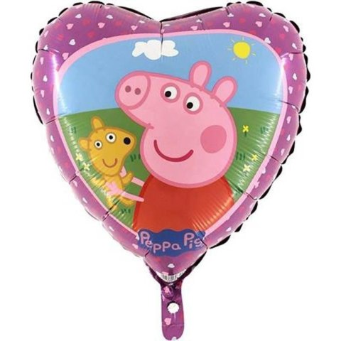 Balon Foliowy Serce Świnka Peppa, 46 cm różowa, Grabo Balon Foliowy Serce Świnka Peppa, 46 cm różowa, Grabo