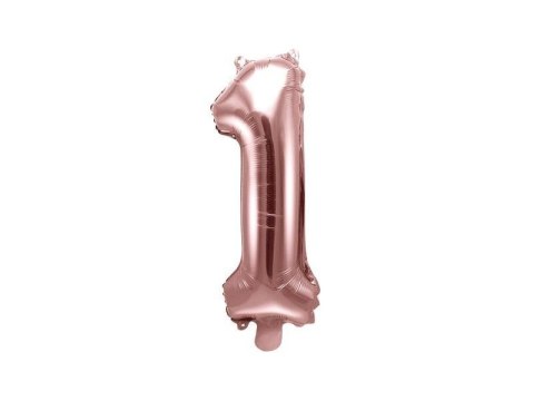 Balon foliowy Cyfra 1, 35cm, Rose Gold różowe złoto Balon foliowy Cyfra 1, 35cm, Rose Gold różowe złoto