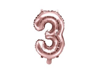 Balon foliowy Cyfra '3', 35cm, różowe złoto
