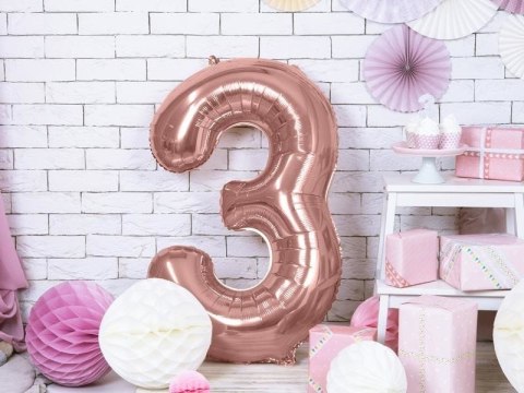 Balon foliowy Cyfra '3', 86cm, różowe złoto Balon foliowy Cyfra '3', 86cm, różowe złoto