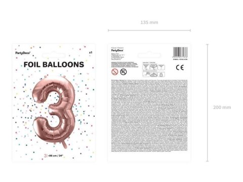Balon foliowy Cyfra '3', 86cm, różowe złoto Balon foliowy Cyfra '3', 86cm, różowe złoto