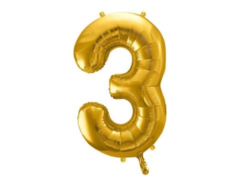 Balon foliowy Cyfra 3, 86cm, złoty Balon foliowy Cyfra 3, 86cm, złoty