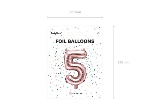 Balon foliowy Cyfra '5', 35cm, różowe złoto Balon foliowy Cyfra '5', 35cm, różowe złoto