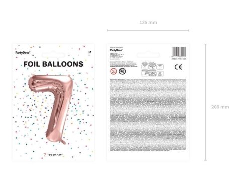 Balon foliowy Cyfra '7', 86cm, różowe złoto Balon foliowy Cyfra '7', 86cm, różowe złoto
