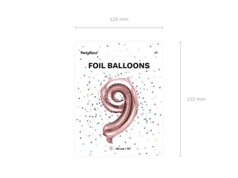 Balon foliowy Cyfra '9', 35cm, różowe złoto Balon foliowy Cyfra '9', 35cm, różowe złoto