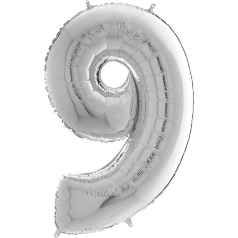 Balon foliowy Cyfra 9 Srebrna - 102 cm Grabo Balon foliowy Cyfra 9 Srebrna - 102 cm Grabo