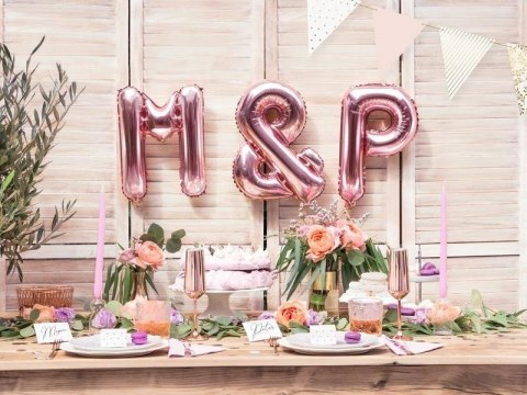 Balon foliowy litera znak &, 35cm, różowe złoto Balon foliowy litera znak &, 35cm, różowe złoto