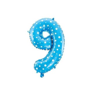 Cyfra 9 Balon Foliowy - 40 cm Niebieska