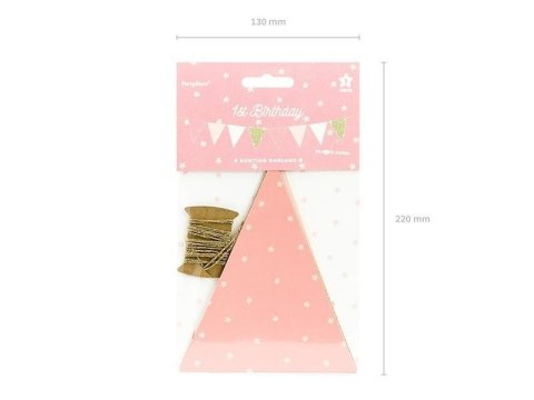 Girlanda Birthday - Różowe Flagietki, 1,3m Girlanda Birthday - Różowe Flagietki, 1,3m