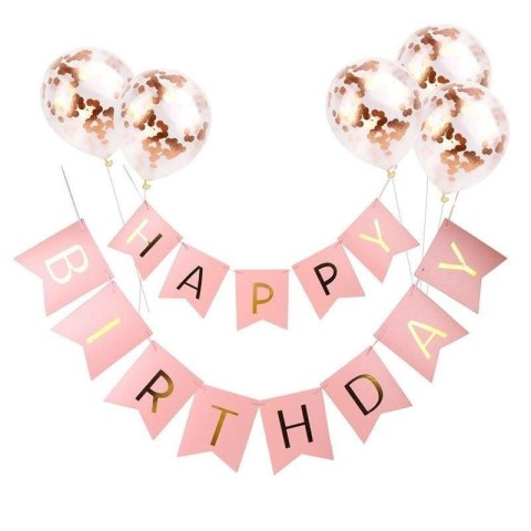 Girlanda urodzinowa Happy Birthday Różowa, złoty napis, 16cm Girlanda urodzinowa Happy Birthday Różowa, złoty napis, 16cm