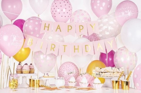 Girlanda urodzinowa Happy Birthday Różowa, złoty napis, 16cm Girlanda urodzinowa Happy Birthday Różowa, złoty napis, 16cm