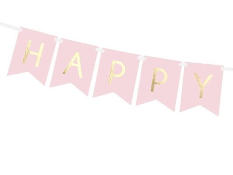 Girlanda urodzinowa Happy Birthday Różowa, złoty napis, 16cm Girlanda urodzinowa Happy Birthday Różowa, złoty napis, 16cm