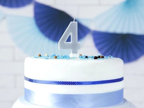 Świeczka urodzinowa Cyferka 4, srebrny Świeczka urodzinowa Cyferka 4, srebrny